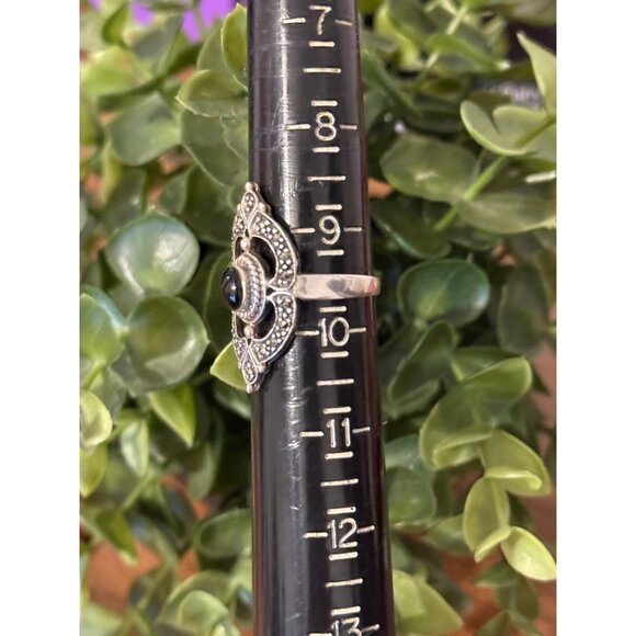 925 Silver Small Onyx/Marcasite Ring - Picture 10 of 10